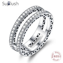 Suplush Elegant Vintage 925 Sterling Silver Rings Double Hearts Round Ring For Women Wedding Anniversary Silver Jewelry Gifts 2024 - buy cheap