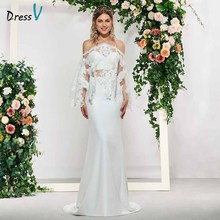 Vestido de noiva elegante estilo sereia, vestido de casamento longo com meia manga e renda 2024 - compre barato