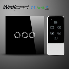Wallpad UK estándar Smart Home negro interruptor de luz de pantalla táctil con control remoto RF 3 Gang cristal templado Panel interruptor de pared 2024 - compra barato