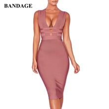 Vestido Bandage con escote en V y hombros descubiertos para mujer, Sexy, ajustado, Espalda descubierta, por debajo de la rodilla, y Club para fiesta, HL 2024 - compra barato