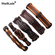 Pulseira de couro warblade masculina, pulseira vintage de couro genuíno com múltiplas camadas trançadas 2024 - compre barato