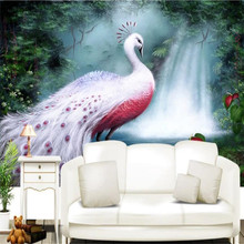 Forest waterfall white peacock mural sofa background wall professional production mural wholesale wallpaper custom photo wall 2024 - buy cheap