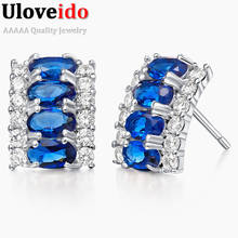 Серьги-гвоздики Uloveido для женщин, ювелирные изделия из серебра, серьги с кристаллами, свадебные серьги с голубым цирконием, 15% скидка R784 2024 - купить недорого