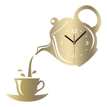 New Creative Teapot Wall Clock Mirror Effect Coffee Cup Shape Decoration For Bedroom Living Room Home Decor Gifts High Quality 2024 - buy cheap