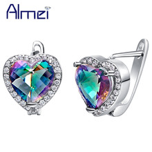 Almei 50% Sale Fianit Earrings Women Multi Color Love Heart Stone Pendientes Silver  Korea Fashion Stud Earring Jewelery R765 2024 - buy cheap