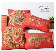 Capa de almofada chinesa vermelha, 45x45cm, phoenix, padrão, capa de travesseiro, lombar, fronha, sofá, decoração, capa para travesseiro 2024 - compre barato
