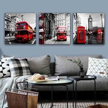 GOODECOR-pintura de paisaje de Londres para sala de estar, lienzo artístico de color blanco y negro para pared de autobús rojo, impresiones en lienzo 2024 - compra barato