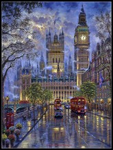 Kits de punto de cruz contados, costura artesanal, 14 ct, Aida DMC, Color, DIY, arte hecho a mano, decoración del hogar, Londres con Big Ben 2024 - compra barato