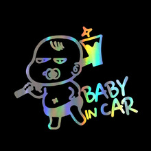 15.2*12.7cm Car Sticker 3D Interesting Cartoon  BABY IN  CAR Reflective Laser  Vinyl Car Decal Warning Funny Decal Warning 2024 - buy cheap