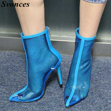 Scarpe Donna Ayakkabi Blue High-heeled Pointed Transparent Booties Women Female Stiletto Pvc Clear Heels Rain Boots Plus Size 43 2024 - buy cheap