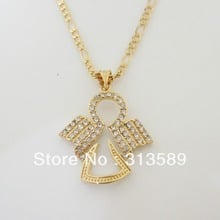 YELLOW GOLD OVERLAY FILL BRASS 24" FIGARO NECKLACE&ANGEL CZ STONE PENDANT/Great Gift/ 2024 - buy cheap