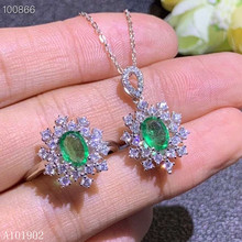 KJJEAXCMY exquisite jóias 925 prata incrustada natural emerald gemstone colar pingente anel conjunto de detecção de apoio 2024 - compre barato