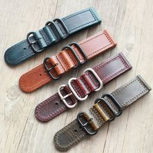 Yellow Red Blue Handmade oil wax leather strap, 20MM 22MM 24MM retro men's watchband, rough mad military leather Watch strap 2024 - buy cheap