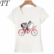 Camisetas de dibujos animados para mujer, playera divertida con estampado rojo de mapcons de bicicleta, camisetas informales con diseño de animales, camiseta Hipster 2024 - compra barato