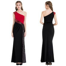 Женское вечернее платье Angel-fashions, длинное плиссированное платье на одно плечо с градиентом и блестками, цвет красный, черный, 446 2024 - купить недорого