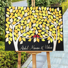 Custom Wedding Guest Book Alternative Wooden Guest Book Double Tree Grow Into One Fall Rustic Guest Book Yellow Leaves Red Birds 2024 - buy cheap