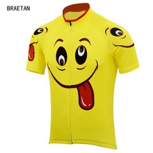 2018 Men summer short sleeve smiley cycling jersey yellow clothing bike wear clothes hombre short sleeve maillot braetan 2022 - buy cheap