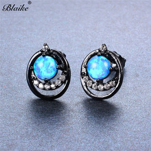 Blaike Blue/White Fire Opal Round Stud Earrings For Women Black Gold/Silver Color Zirconia Birthstone Earring Gift 2024 - buy cheap