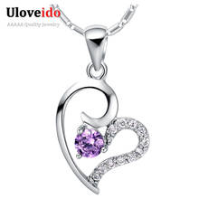 Uloveido Heart Long Necklace Pendant Kolye Silver Collares Purple Red Populares Necklaces Pendants for Women 2016 5% off N659 2024 - buy cheap