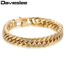 Mens Bracelet Chain Gold Tone Black Tone Cut Double Curb Rombo Link 316L Stainless Steel Wholesale Jewelry 10mm LHB413 2024 - buy cheap
