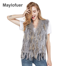 Free shipping women real rabbit fur vest female natural fur waistcoat fashion autumn outwear lady raccoon fur collar spliced 2024 - buy cheap