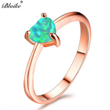 Blaike-anillos de ópalo de fuego para mujer, con corazón pequeño, verde/azul/blanco, rellenos de oro rosa Retro, piedra de nacimiento, joyería de compromiso de boda 2024 - compra barato