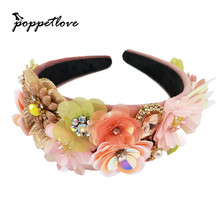 Beach Hairband Flower Women Bridal Sequins Headwear Fashion Flower Beach Wedding Pink Flower Headband 2024 - buy cheap