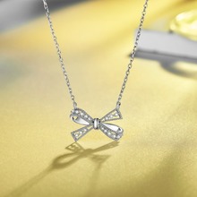 Women Bowknot Necklace Crystal Pendant Chain 925 Sterling Silver Necklace for Female High Quality Silver Jewelry 2024 - buy cheap