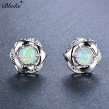 Blaike Silver Color White Fire Opal Stud Earrings For Women Vintage Fashion Flower Earrings Bohemian Jewelry Gifts 2024 - buy cheap