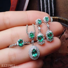 KJJEAXCMY exquisite jewelry  925 sterling silver inlaid natural emerald lady Ring Pendant Earring Set support detection 2024 - buy cheap