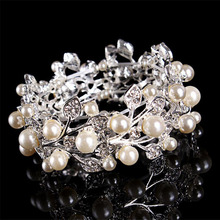 New Beautiful bridal jewelry white crystal clear rhinestones pearl cuff bracelet fashion wedding bangles bracelet 1pc/lot 2024 - buy cheap