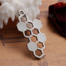 8Seasons Zinc Based Alloy Pendants Honeycomb Silver Color Hollow DIY Jewelry Findings Pendant 32mm(1 2/8") x 17mm( 5/8"), 10 PCs 2024 - buy cheap