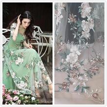 Light Green/Pink Floral Embroidered Tulle Mesh Organza Lace Fabric For Camera Backdrop Bridal Wedding Gown 2024 - buy cheap