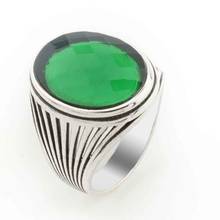 925 sterling Silver Green Oval Zircon Stone Mens Ring 2024 - buy cheap