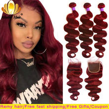 Ali afee Hair #99 Brazilian Body Wave Colored Bundles With Closure Remy Burgundy Bundles With Closure 100% Human Hair Extension 2024 - buy cheap