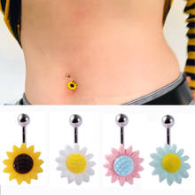 1PC Surgical Steel Sunflower Belly Button Ring Daisy Flower Navel Navel Piercing Body Jewelry 14g 2024 - buy cheap