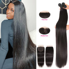 Unice Hair-mechones de cabello humano ondulado con cierre, pelo liso brasileño, largo, de 30, 32 y 34 pulgadas 2024 - compra barato