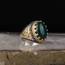 Anillo tradicional de plata 925 con piedra de cuarzo verde Natural para hombre y mujer, joyería turca hecha a mano, regalo de Rock 2024 - compra barato