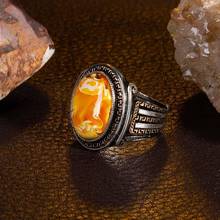 Symmetrical Patterned Yellow Zircon Stone Silver Men's Ring Fashion Turkish Premium Quality Handmade Jawelery 2024 - buy cheap