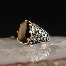 Tigereye-anillo tradicional con grabado de plata 925 Natural para hombre y mujer, joyería turca hecha a mano, regalo de Rock 2024 - compra barato