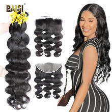 BAISI Body Wave Brazilian Hair Weave Bundles With Frontal Human Hair Weave 3 4 Bundles With Lace Frontal Human Hair Bundles 2024 - buy cheap