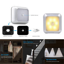 Sensor de movimiento corporal con batería activada, luz nocturna, 6 led, lámpara de pared para armario, iluminación de mesita de noche, luz de encendido/apagado automático para escaleras 2024 - compra barato