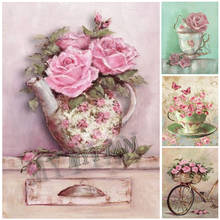 2021 Full square/round 5D DIY diamond painting tea cup pink rose flowers Embroidery Pattern Cross stitch kit mosaic home decor 2024 - buy cheap