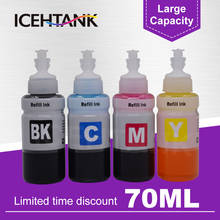 Tinta Corante ICEHTANK 70ml Kits de Recarga de Tinta Corante Para Epson T6641 T6642 T6643 T6644 Para EcoTank L1300 L850 L3050 L3060 L3070 L364 L382 2024 - compre barato