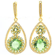 40x20mm New Statement Jewelry Set Created 8.6g Green Tsavorite Garnet CZ Women Daily Wear 14k Gold Silver Earrings Pendant 2024 - buy cheap