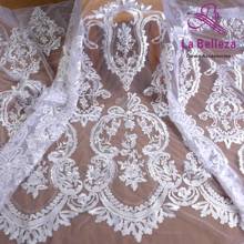 La Belleza 1 yard Pure white lace,large pattern wedding dress lace fabric, mesh embroidered off white brides fabric 51'' width 2024 - buy cheap