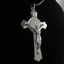 12pcs of Sliver St. Benedict Crucifix Cross with Leather Necklace,Scripture and PVC Pouch 2024 - buy cheap