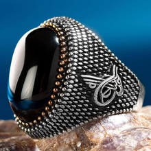 925 Sterling Silver Black Onyx Stone Ottoman Tugra Men's Ring Quality Fashion Stylish Luxury Special Unusual Extraordinary New 2024 - buy cheap