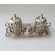 Turkish Patterned 2 Person Coffee Cup Set.Quality Double Silver Turkish Coffee Cup Set- Made in Turkey 2024 - buy cheap