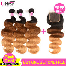 UNice Hair Ombre Hair Bundles Peruvian Virgin Hair Straight/ Body Wave Bundles 3pcs Get One Free Closure 100% Human Hair Bundles 2024 - buy cheap